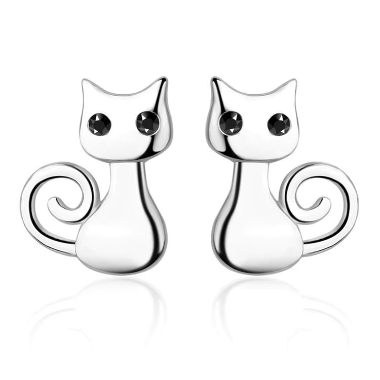 GaGa-Duck Ohrstecker 925 Sterling Silber, Schwarze Augen, Kristall, Katze, Damen - Bild 4