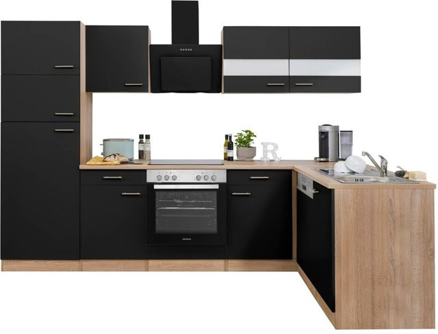Respekta Winkelküche Economy in Schwarz Matt mit Glastüren und Soft-Close-Funktion, B/H/T: 280 x 200 x 55,5 cm - Bild 3