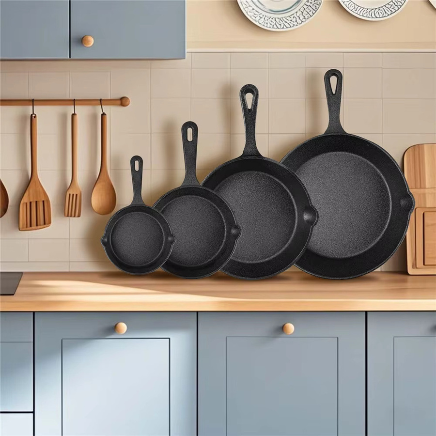 HGTUGO Gusseisen Bratpfannen Set Schwarz, 4er Set unbeschichtet mit Wabenmuster für Induktion und Gasherd - Bild 3