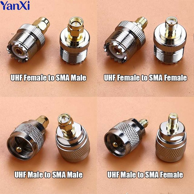 YanXi UHF zu SMA Adapter Konverter mit PL259 Stecker, SO239 Buchse und SMA Buchse Stecker gerade in Silber - Bild 1