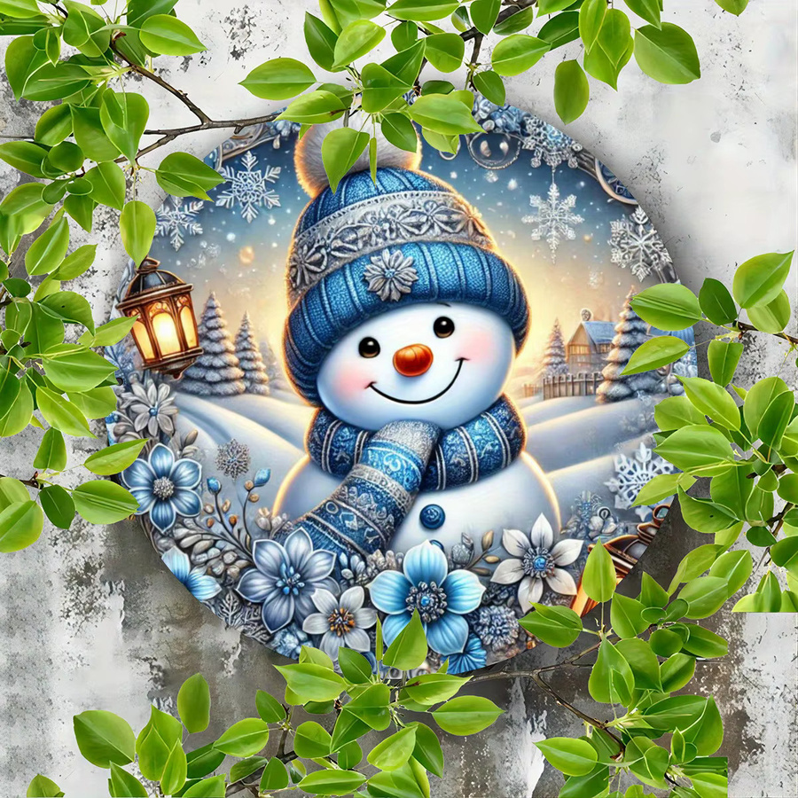 Potdemiel Blauer Schneemann Runde Metall-Wandkunst im Retro-Stil, Durchmesser: 20,32 cm - Bild 2