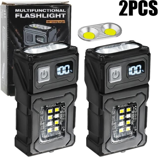 ZHIYU Mini-LED-Taschenlampe mit Magnetfunktion und rotem Warnlicht, Schwarz - Bild 1
