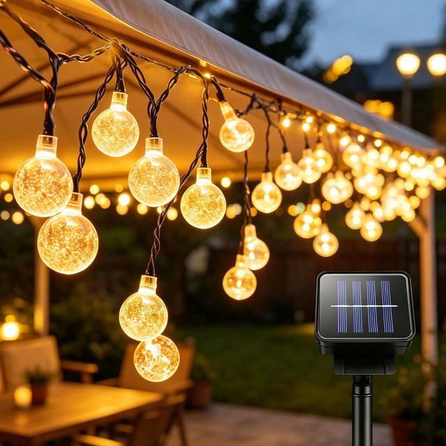 CHNAITEKE Solar LED Kristallkugel Lichterkette in Transparent mit Warmweißem Licht für Garten und Terrasse - Bild 1