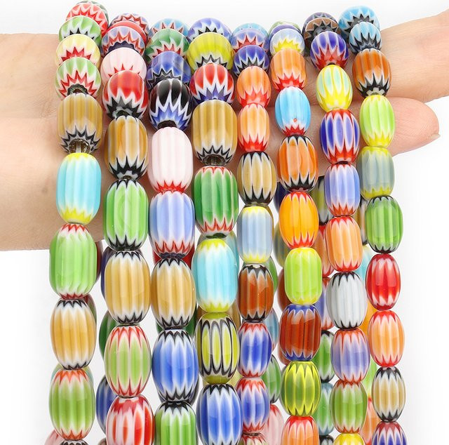 Millefiori Murano Lampwork Perlen, Oval, Rund, 9x6mm, 12x8mm - Bild 1