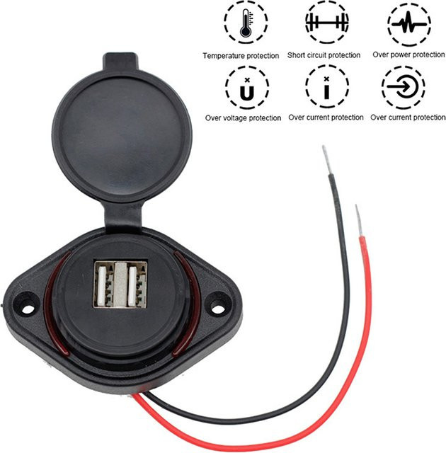Dual USB Port Auto Ladegerät mit Schiebedeckel für 12-24V Auto Bus Boot in Schwarz - Bild 1