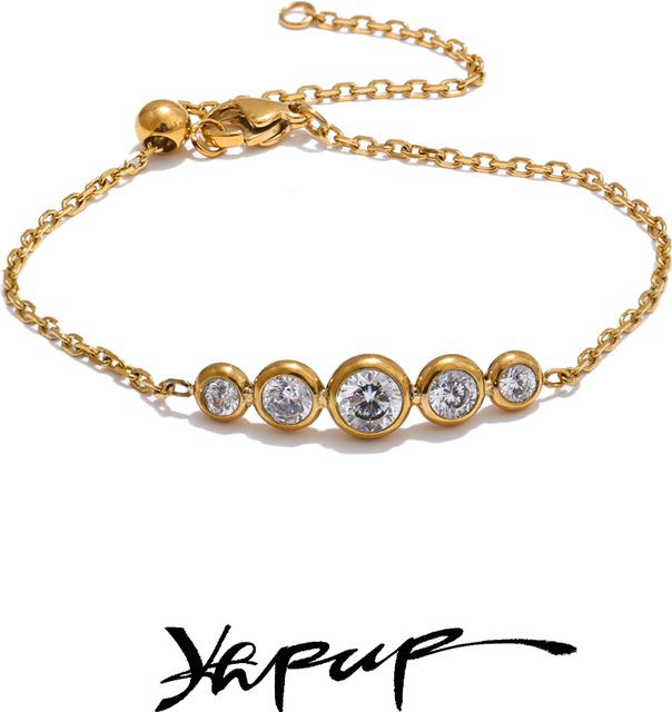 Yhpup Zirkonia-Kette, Armband, Armreif, Edelstahl, Gold, Unisex - Bild 1