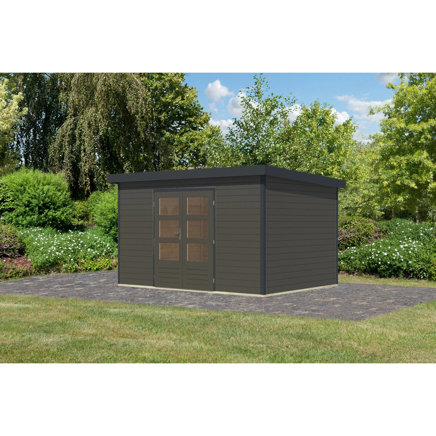 Karibu Gartenhaus Domingo 7 B in Terragrau/Anthrazit, modernes Holzgartenhaus, H x B x T: 240 x 219 x 360 cm - Bild 2
