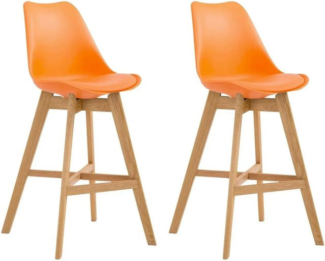 DELUKE 2er Set Barhocker DUMIR in Orange mit Lehne, moderne Tresenhocker aus Kunststoff und Holz in Eiche-Optik, B/T/H: 48 x 56 x 112 cm - Bild 1