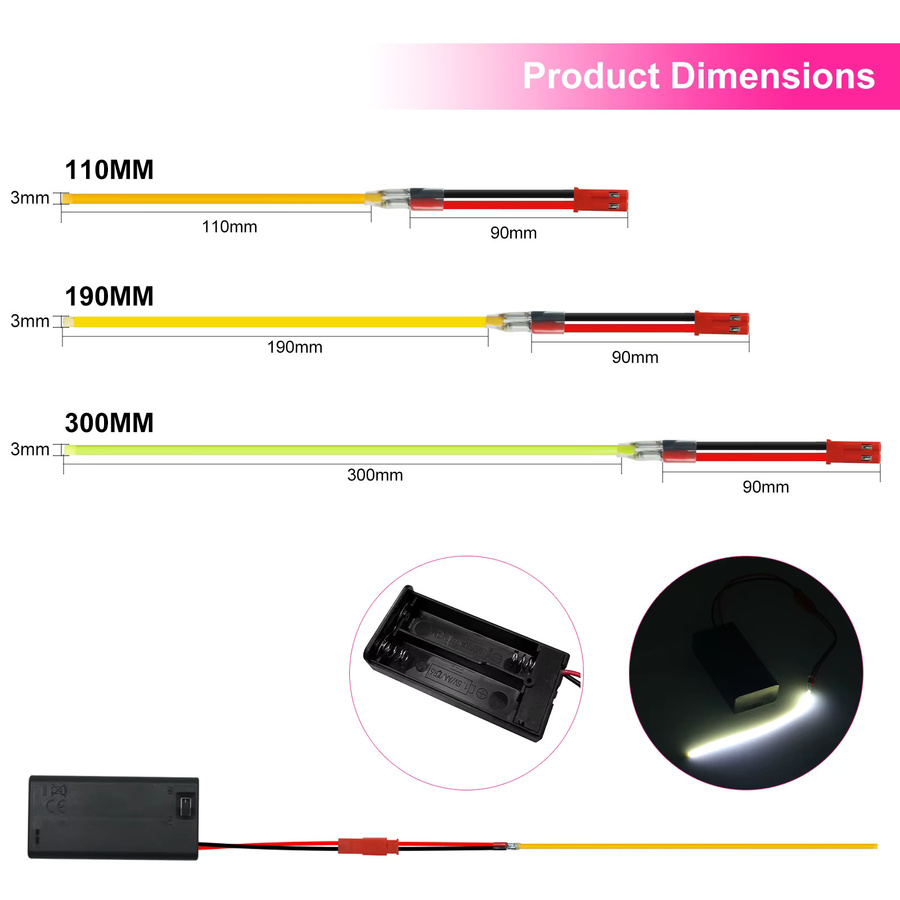 KISUFU LED Neon Flex Filament Beleuchtung, batteriebetrieben, Farben: Blau, Rosa, Weiß und Multicolour, B/T/H: 30,0 x 1,9 x 1,1 cm - Bild 3