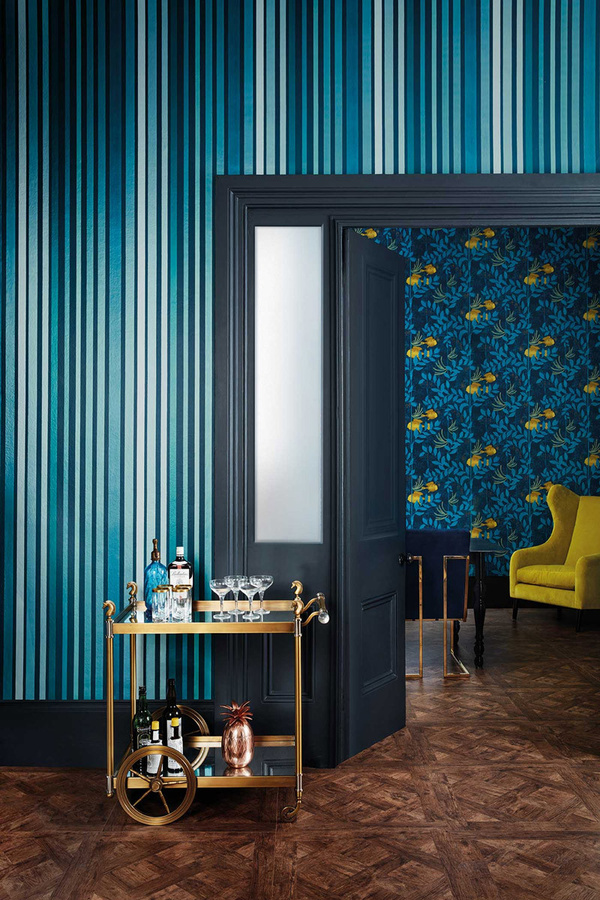 Cole & Son Tapete Carousel Stripe in Blau und Türkis, abstraktes Streifendesign, Vlies-Tapete - Bild 1