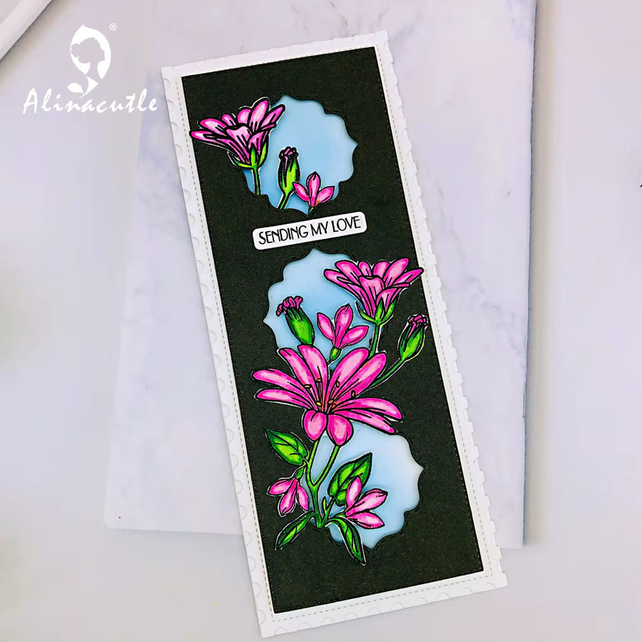 Alinacutle Transparenter Silikonstempel mit floralem Blumenmuster für Scrapbooking und DIY-Papierhandwerk - Bild 2
