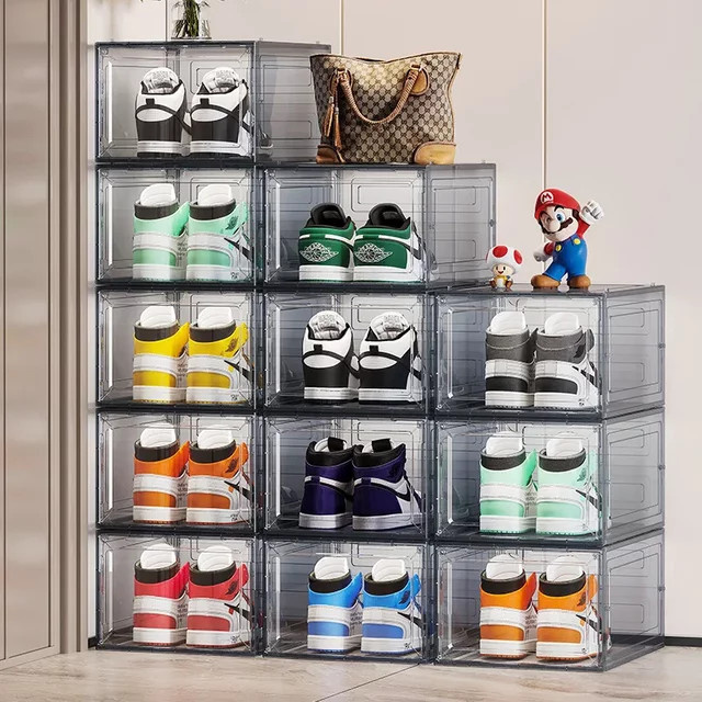 LIUSHADUOLA Schuhkarton-Aufbewahrungsbox aus transparentem Kunststoff, faltbarer Sneaker-Aufbewahrungsschrank mit seitlicher Öffnung - Bild 1