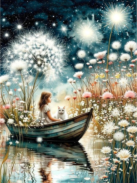 EverShine DIY Diamantmalerei Löwenzahnboot 5D Mosaik Set mit Rundbohrern in Multicolour zur modernen Wanddekoration B/H: 30,0 x 20,0 cm - Bild 1