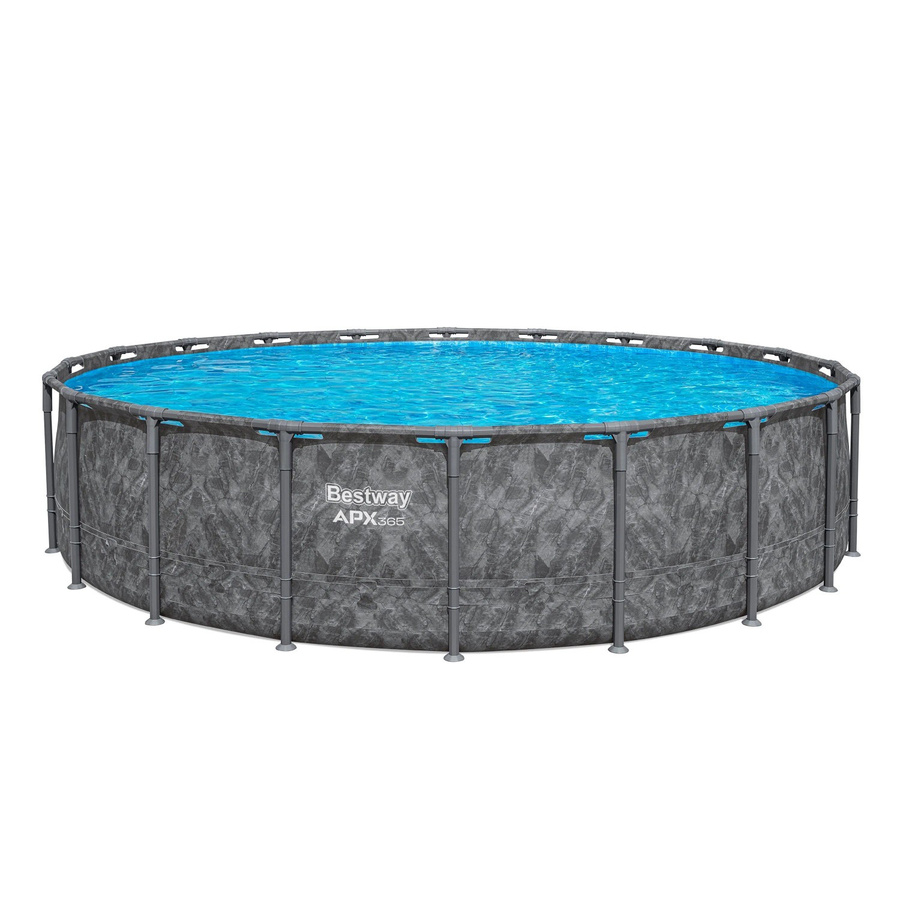 Bestway APX365 Winterfester Solo Frame Pool Rund in Marmor-Optik Dunkel Grau Blau, Durchmesser: 610 cm, Höhe: 132 cm - Bild 2