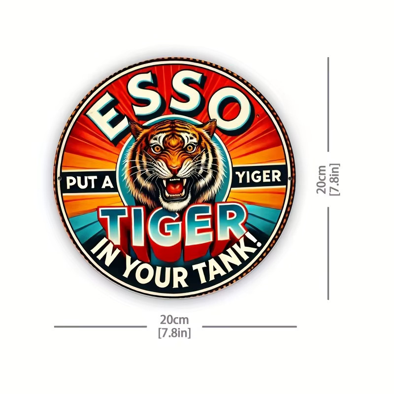Potdemiel Retro-Metallschild Esso-Tiger Design Wandkunst aus Aluminium, B/B/B: 20,3 x 20,3 x 0,1 cm, Mehrfarbig - Bild 2