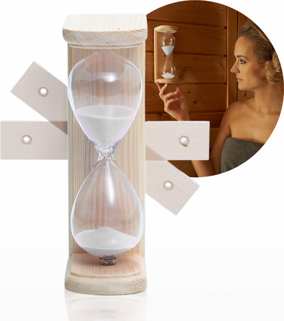 Suleno Sauna Sanduhr aus Klarglas und Naturholz, 15 Minuten, Transparent/Weiß, H x B x T: 21,0 x 10,0 x 7,5 cm - Bild 1