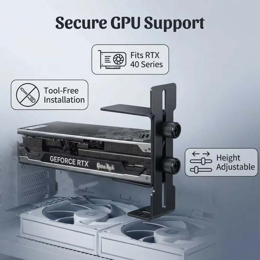 TISHRIC GPU-Stützrahmen Schwarz mit 12cm Lüfterposition für ITX und RTX 4090 4080 Serie Universalhalterung - Bild 3