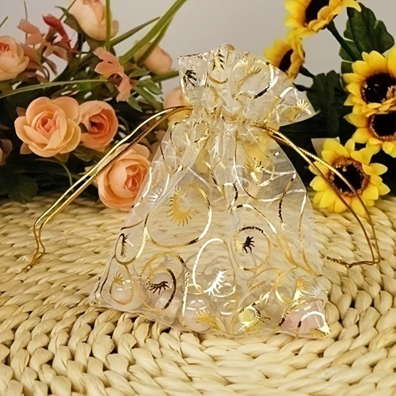 100 Stück Organza-Beutel mit Kordelzug in Gold zur Geschenkverpackung für Hochzeiten und Partys - Bild 2