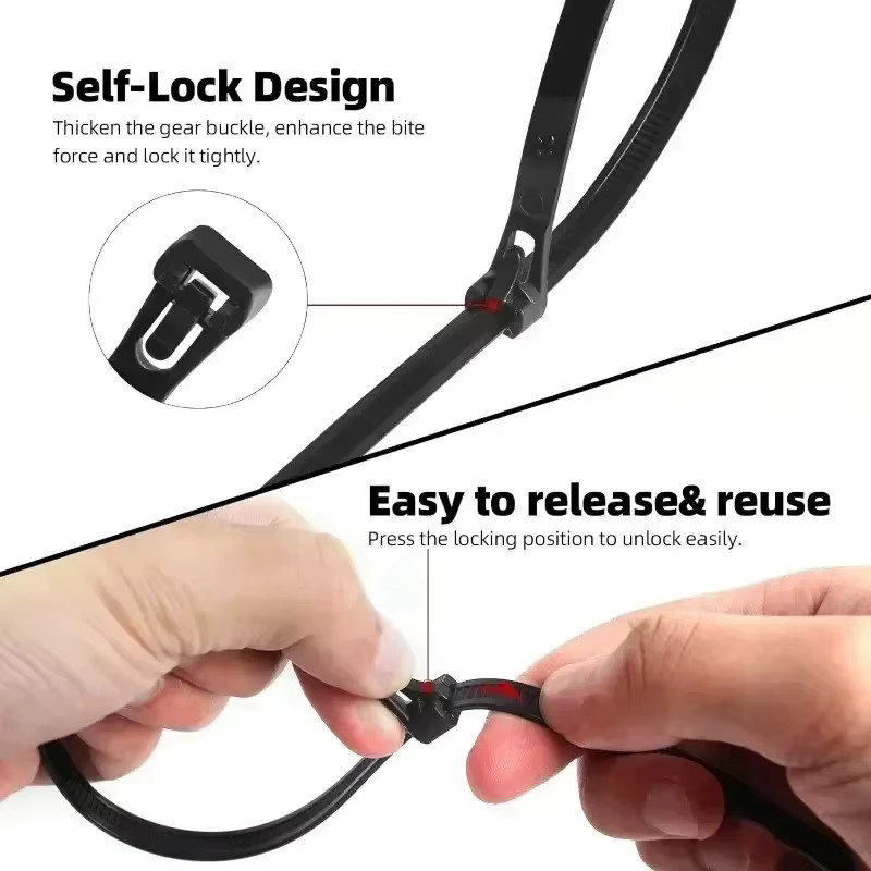 1000 Stück Nylon-Kabelbinder aus Kunststoff in Schwarz, selbstsichernde und hitzebeständige Kabelbefestigung - Bild 3