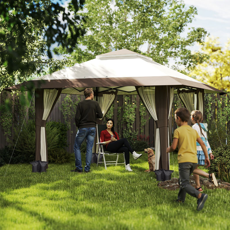 Outsunny Faltpavillon Beige mit Netzwänden und UV-Schutz 50+, B/H/L: 400 x 281 x 400 cm - Bild 2