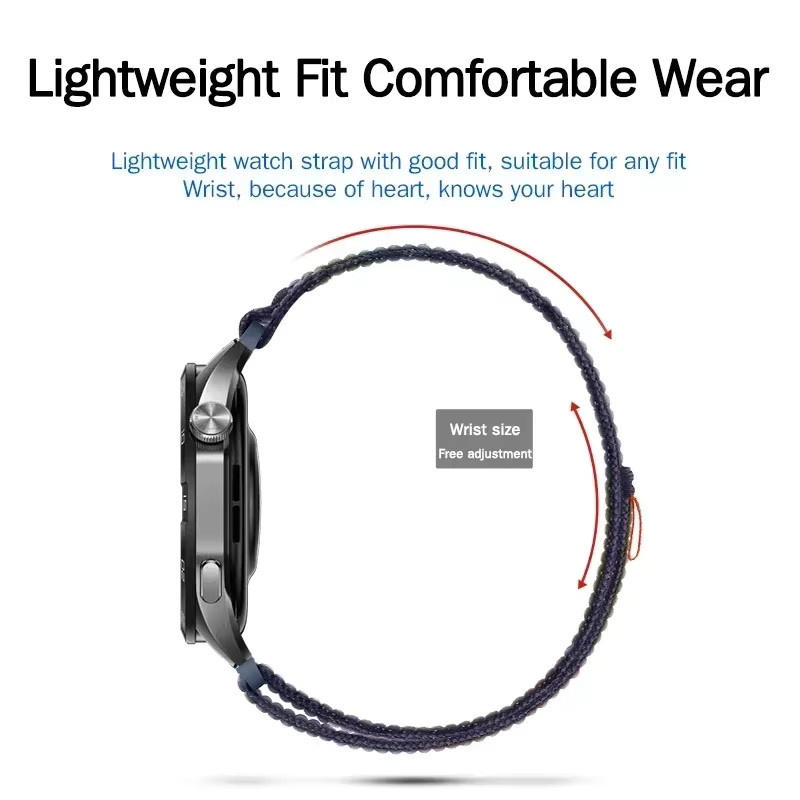 CAOWTAN Uhrenarmband Nylon Loop, Schwarz, Unisex, 20mm 22mm - Bild 5