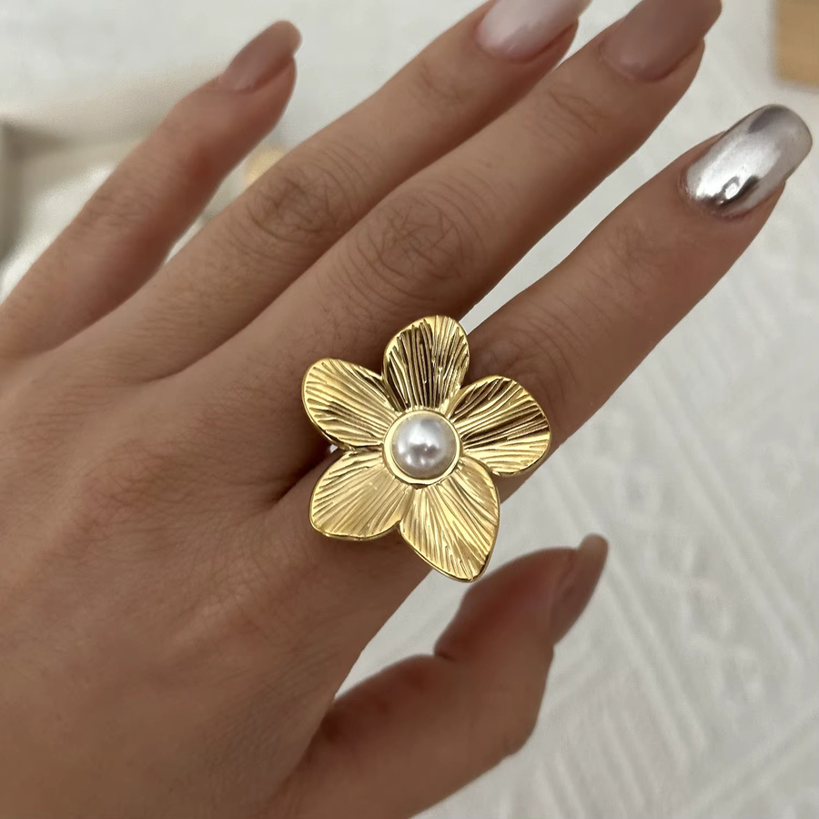 RINHOO FRIENDSHIP Ring Edelstahl, Gold, Perle, Damen, Vintage - Bild 3