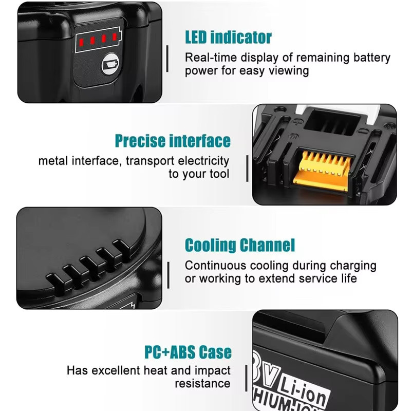 Makita 18V Ersatzbatterie 6000mAh in Schwarz inklusive 6A Ladegerät kompatibel mit BL1830 BL1860 BL1840B BL1850 - Bild 3