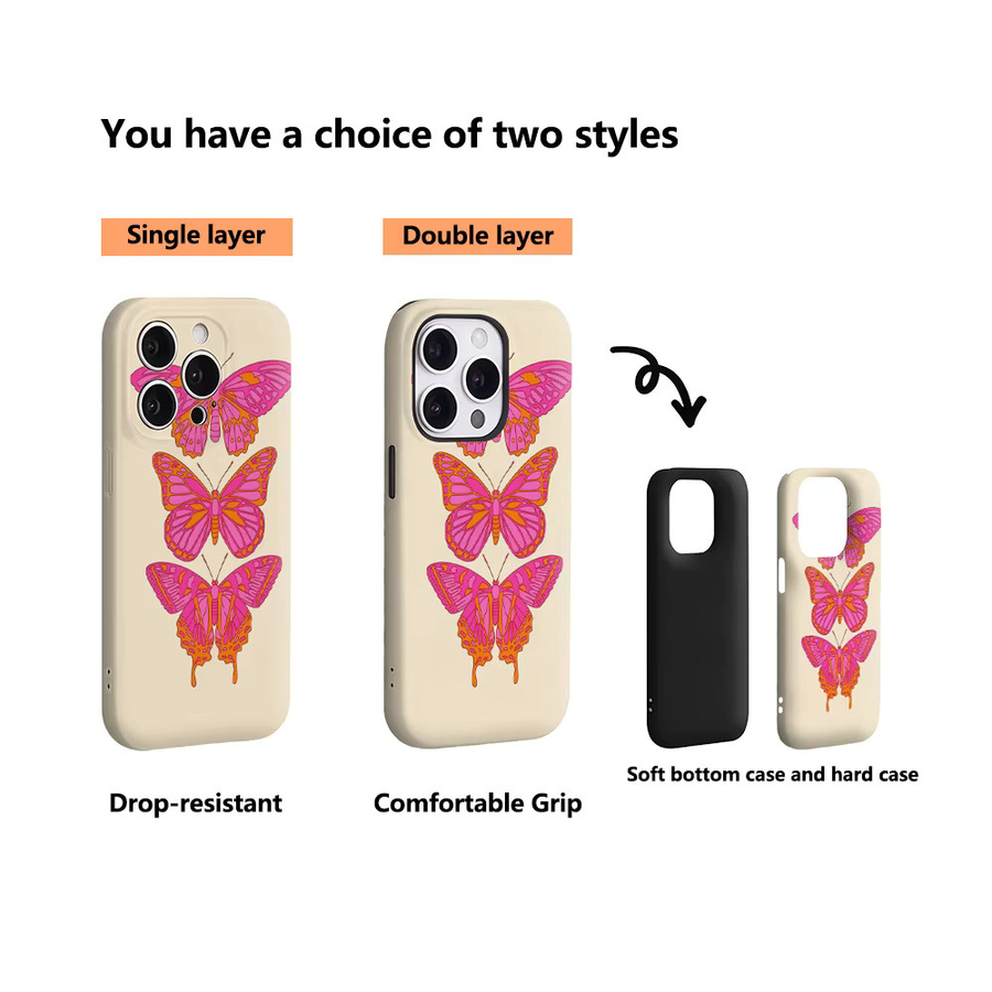 Potdemiel Handyhülle mit Pink & Orange Line Art für iPhone 17 16 15 14 13 Pro Max Plus mit doppelschichtiger Rückseite - Bild 2