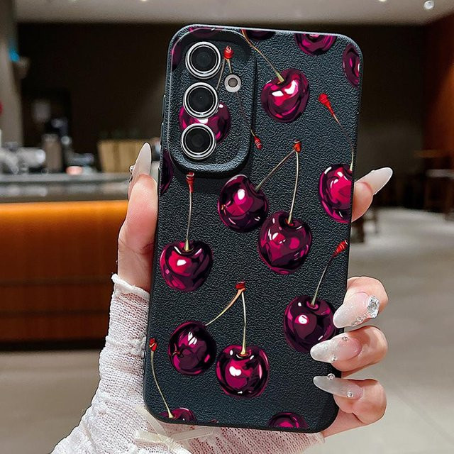 Handyhülle mit Kirschmuster für Samsung Galaxy A57 A37 A17 A56 A55 A36 A16 A15 5G A26 A25 A54 A52 5G aus weichem TPU mit Lederstruktur in Multicolour - Bild 1
