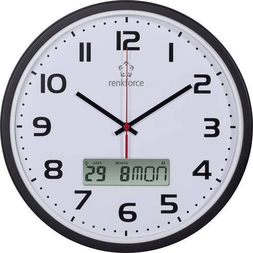 Renkforce Funk Wanduhr HD-WRCL135 Schwarz mit Datumsanzeige und Radio Controlled Funktion, Durchmesser: 32 cm, Tiefe: 4,5 cm - Bild 1