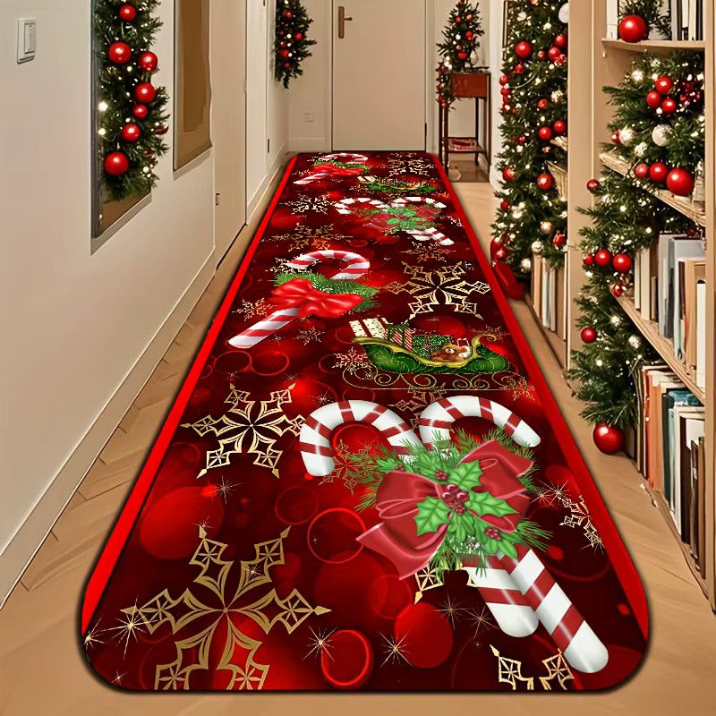 VIKAMA Christmas Runner Mat Druckteppich in Rot und Gold für Küche, Flur und Eingangsbereich - Bild 5