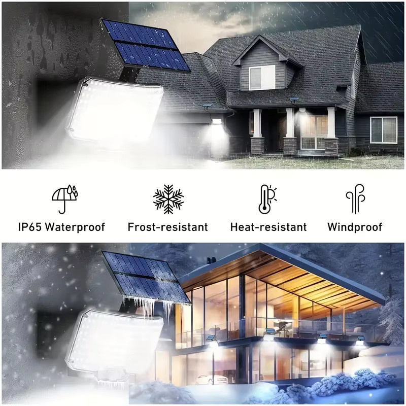 Burhui Solar-Flutlicht mit 234 LEDs und Bewegungsmelder, Solar-Wandleuchte für Garten und Außenbereich, Schwarz - Bild 5