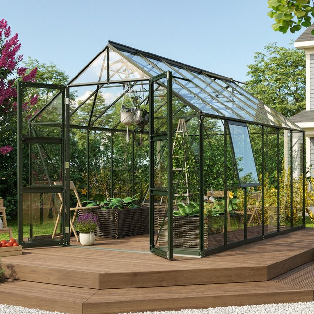 Vitavia Gewächshaus Olymp 9900 in Smaragd mit Einscheibensicherheitsglas und Fundamentrahmen - Bild 1