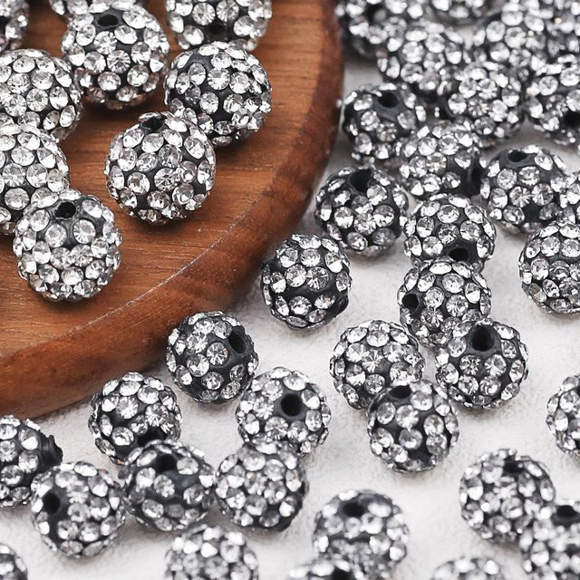 JHNBY Perlen, Ton-Shambhala, 4-8mm, Schwarz, Weiße Diamanten - Bild 1