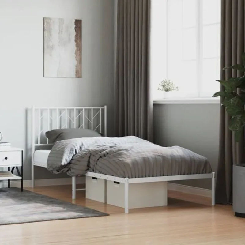 Modernes Metallbett mit Kopfteil von Vidaxl in Weiß, B/T/H: 90 x 200 cm - Bild 1