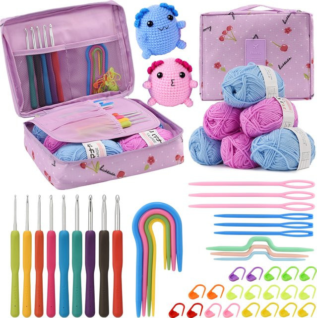 Comanlai Häkelset für Anfänger mit mehrfarbigem Aufbewahrungsset und DIY-Strickwerkzeugen, Multicolor - Bild 1