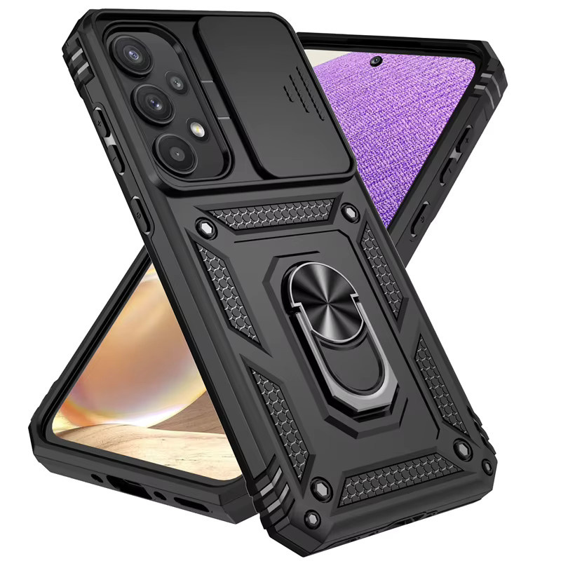 Stoßfeste Schutzhülle mit Ringhalter und Objektivschutz für Samsung Galaxy A05, A05S, A15, A35 und A55 in Schwarz oder Gold - Bild 2