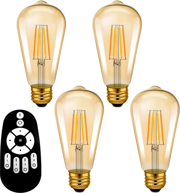ANWIO LED Edison-Glühbirne mit Fernbedienung, E26 Sockel, 600 Lumen, 60W Äquivalent, stufenlos dimmbar, Schwarz und Braun - Bild 1