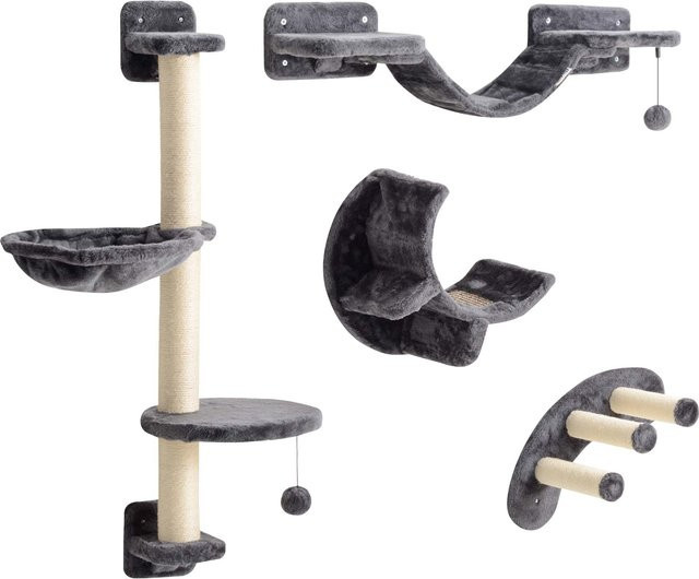 PawHut Katzen Kletterwand Set 4-teilig mit Hängematte und Katzenbrücke, Dunkelgrau, B/H/T: 30 x 96 x 30 cm - Bild 1