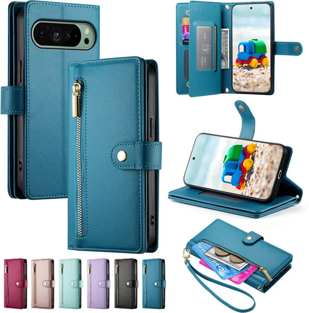 Leder-Handyhülle mit Lanyard und Kartenfach für Google Pixel 10, 9 Pro XL, 9, 8, 7 in Blau - Bild 1