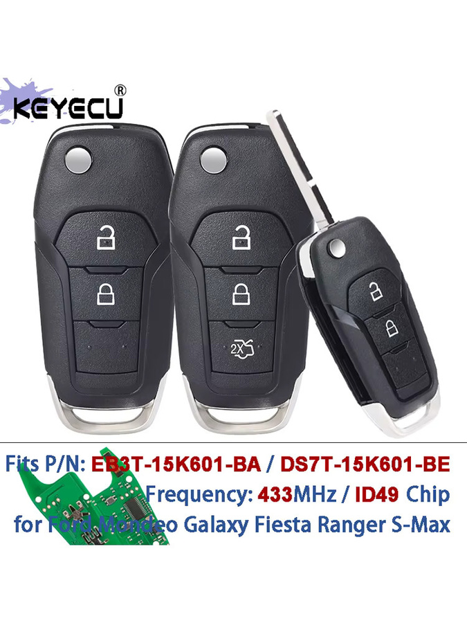 KEYECU Fernschlüsselanhänger 433 MHz ID49 Chip in Schwarz für Ford Ecosport Ranger Mondeo Galaxy Fiesta 2014–2019 EB3T-15K601-BA DS7T-15K601-BE - Bild 4