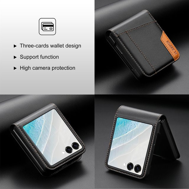 Leder-Brieftaschenhülle mit Kartenfach und doppelter Saumnaht für Samsung Galaxy Z Flip 7 FE, Z Flip 6, Z Flip 5, Z Flip 4 oder Z Flip 3 in Rot - Bild 1