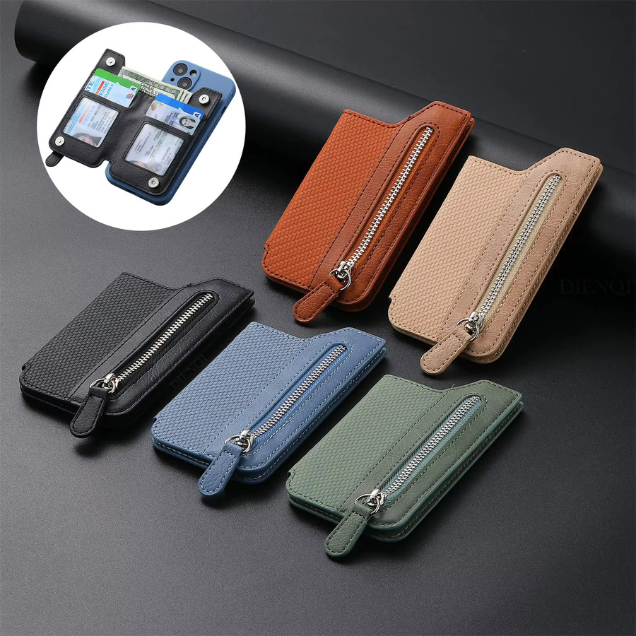 DIENQI Leder Brieftasche mit Kartenhalter und Magnetverschluss für iPhone und Samsung in Schwarz - Bild 1