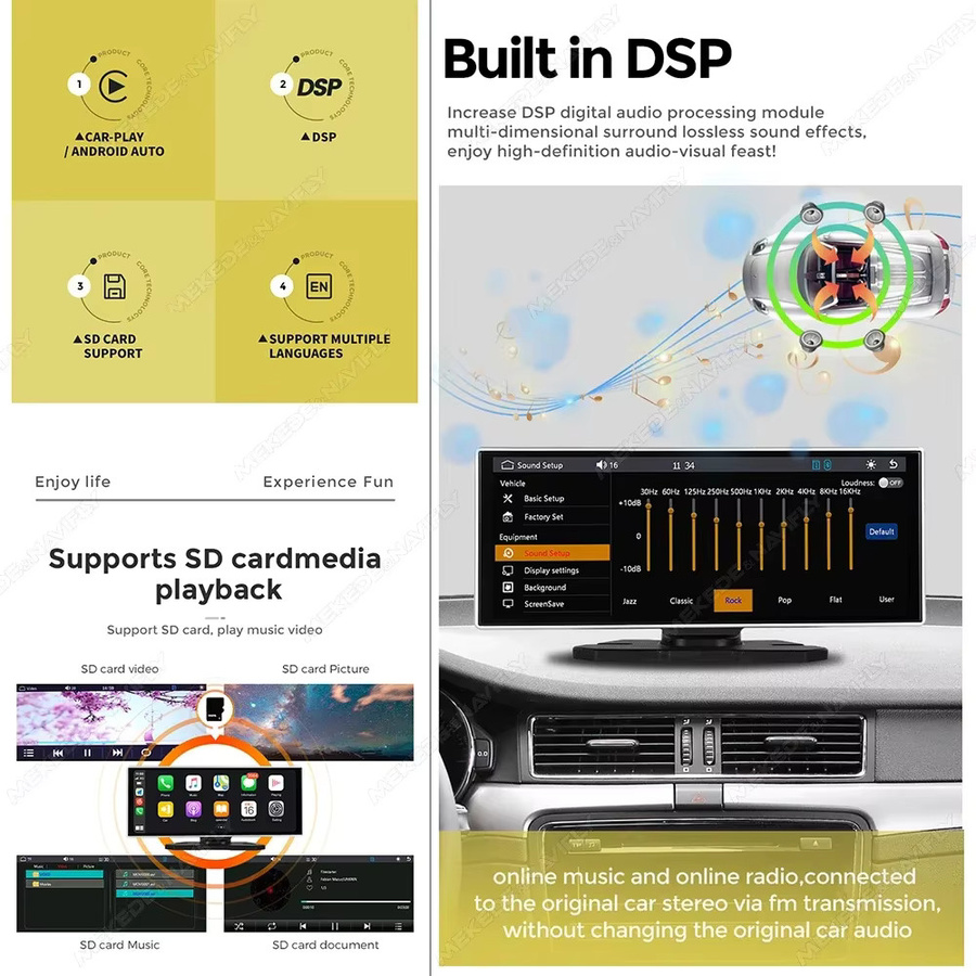 AUTOSHARK Multimedia Autoradio mit Touchscreen, Drahtloses CarPlay und Android Auto, Bluetooth, AUX, FM, DSP und Rückfahrkamera, Schwarz - Bild 2