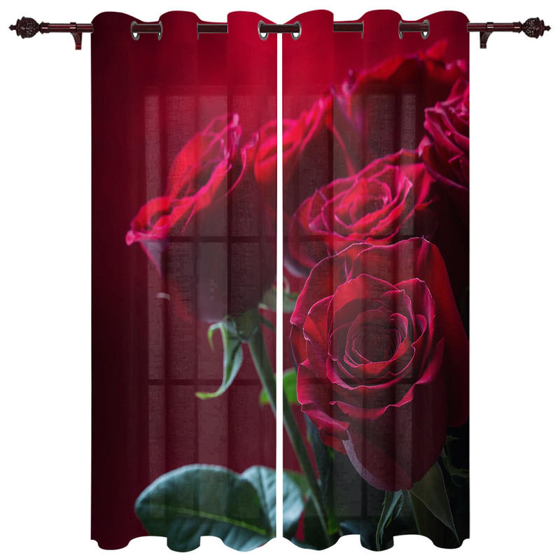 Super Six Fenstervorhang mit rotem Rosenmuster, semi-transparent, Breite: 135 cm, Höhe: 60 cm - Bild 2