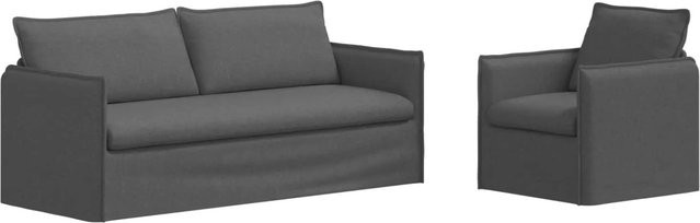 vidaXL Sofa 2-teilig Dunkelgrau mit Stoffbezug und Metallrahmen B/T/H: 196 x 82 x 85 cm und 75 x 82 x 85 cm - Bild 1