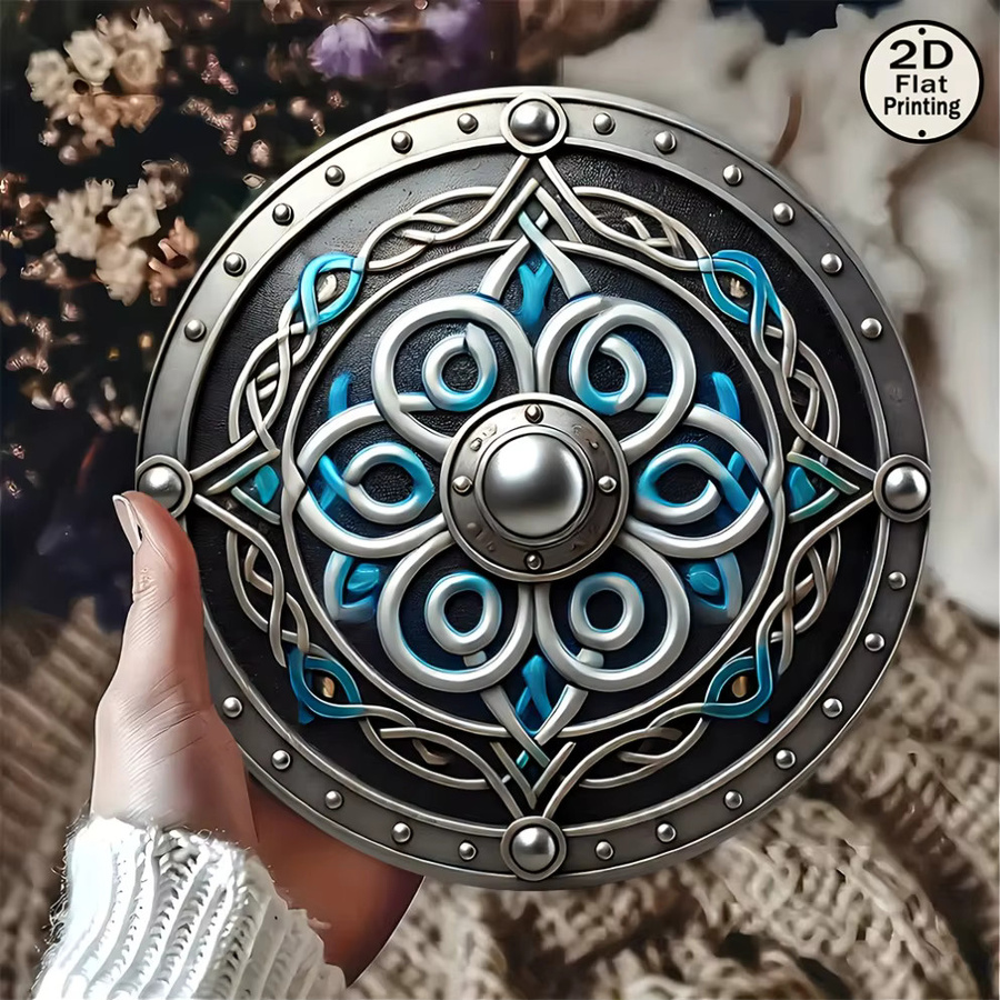 HELLOYOUNG Wikinger-Schild Metallschild mit keltischem Mandala-Design im Vintage-Stil, runde Wanddekoration für dein Heim oder Büro, Durchmesser: 20 cm - Bild 4