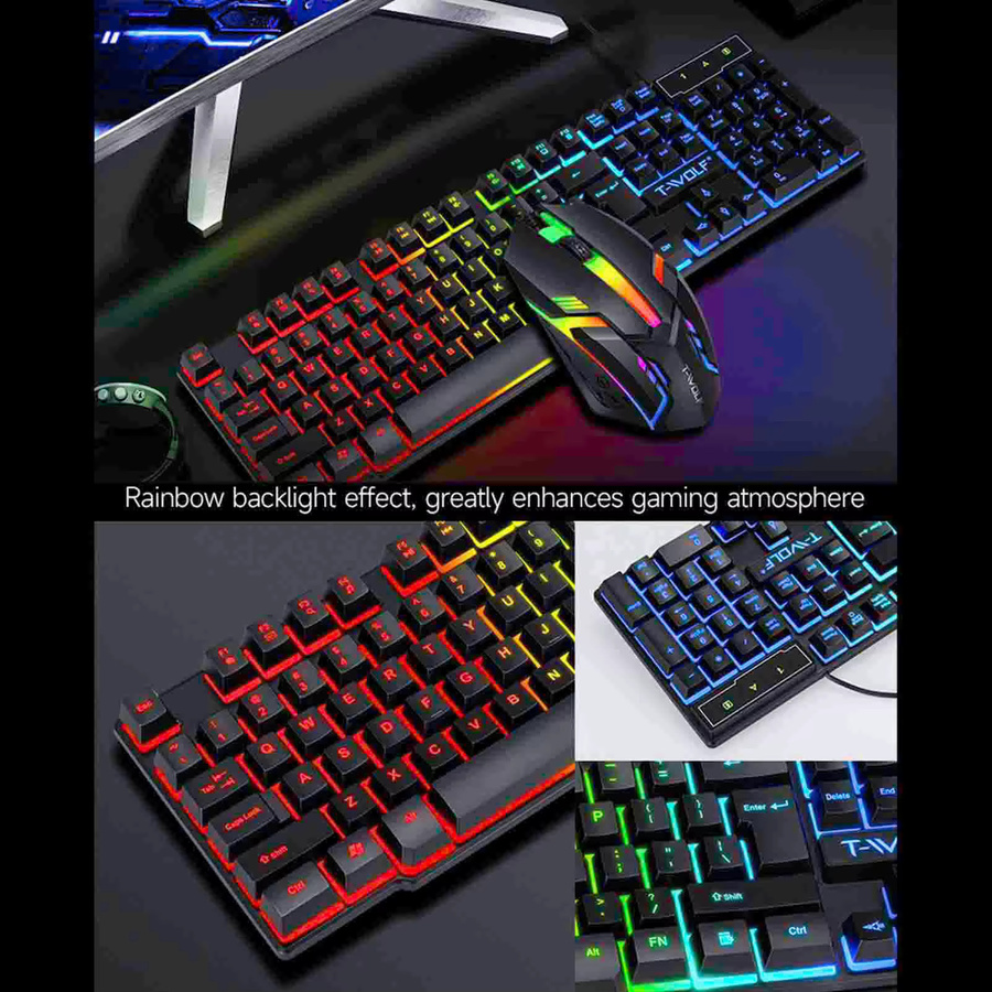 4-teiliges Gaming-Set mit ergonomischer Tastatur, 104 Tasten, 4-Farben-Beleuchtung, Maus, Headset und rutschfestem Mauspad in Schwarz - Bild 2