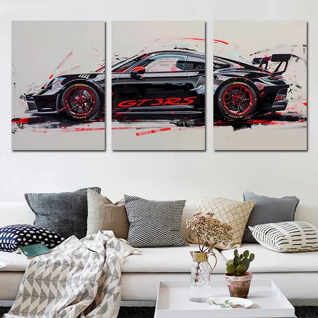 Potdemiel Supercar Poster Set aus 3 Leinwandmalereien mit Sportwagen Motiven zur Wanddekoration für Kinderzimmer - Bild 1