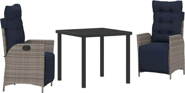 vidaXL Garten Essgruppe aus Poly-Rattan mit Kissen, 3-teilig, Grau und Schwarz - Bild 1